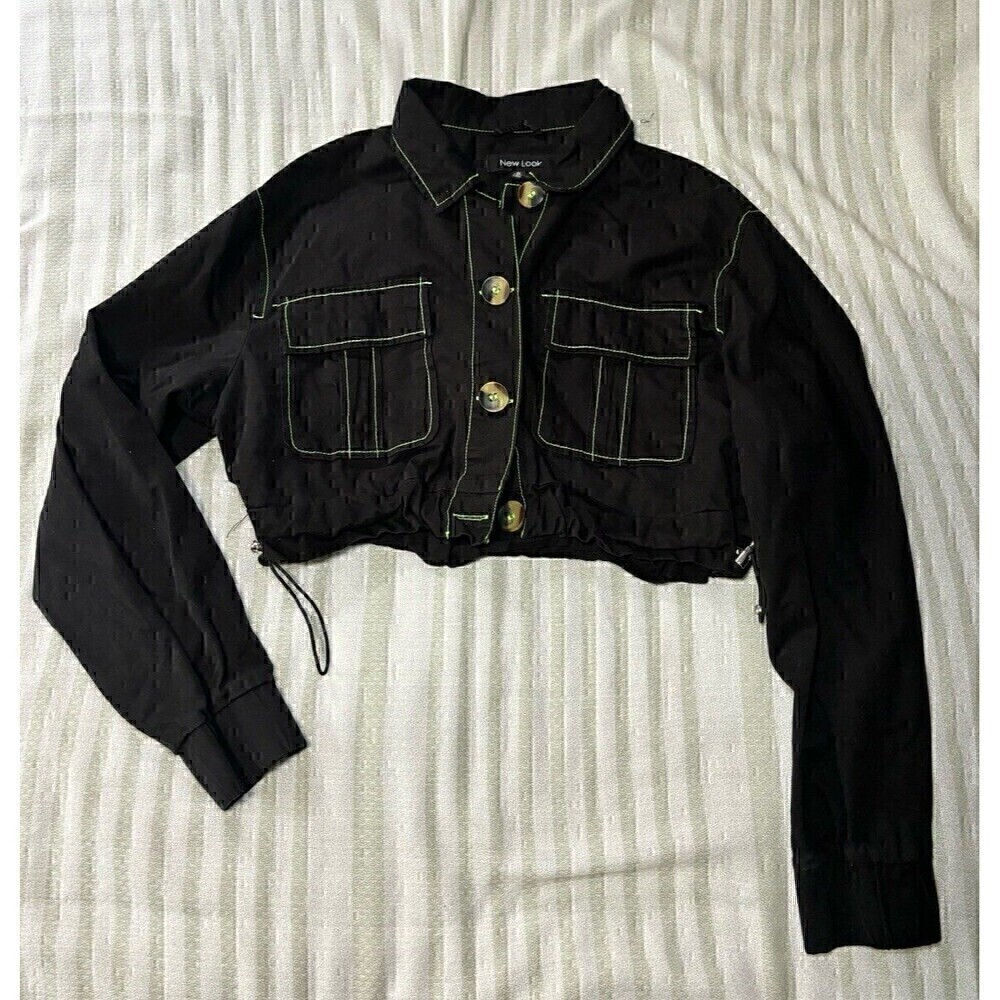 New Look Vintage 90s Y2K Black Cargo Military Crop Jacket M